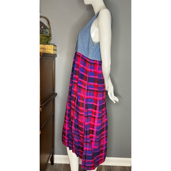 vintage 90s Carol Little : denim & plaid dress - Picture 5 of 16